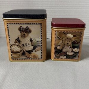 Vintage 2002 Boyds Bear Collection Kitchen Canisters Tins Set Lot of 2 Kitchy